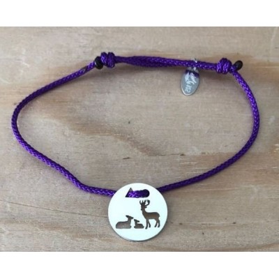 Bracelet femme argent, Token's Cerf famille, Cordon couleur au choix